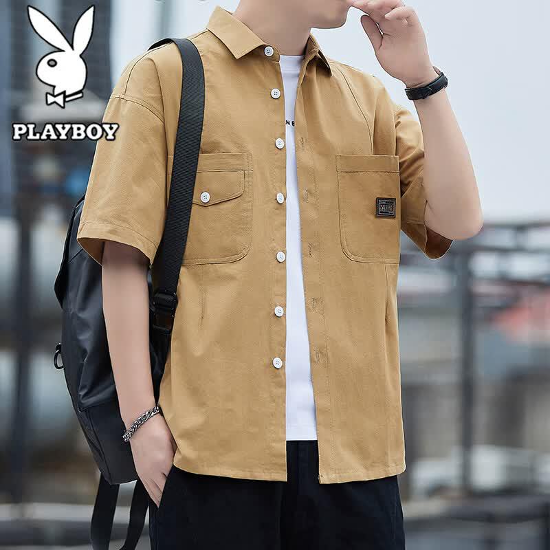 Playboy Men s Pure Cotton Short-Sleeve Casual Shirt XL