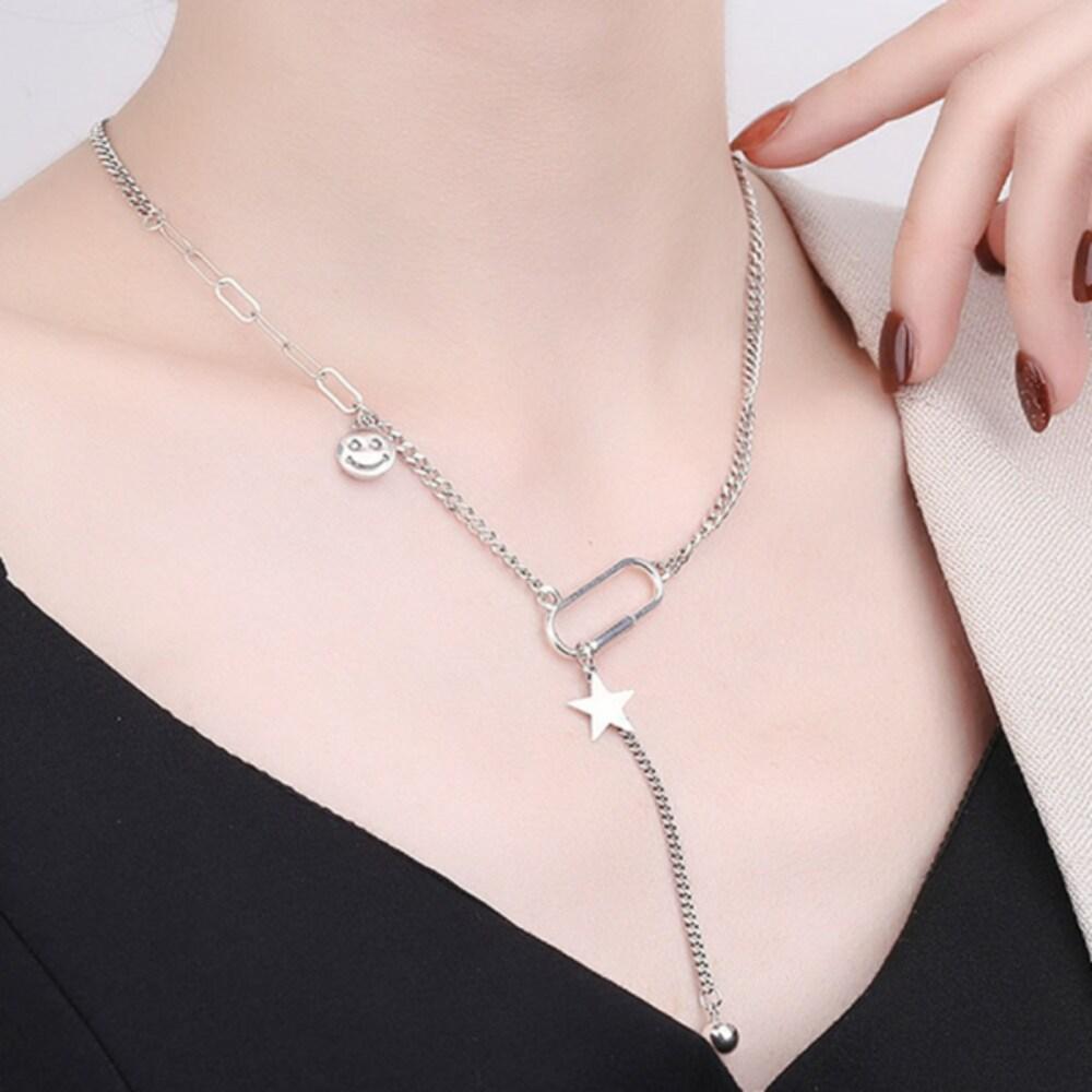 925 Sterling Silver Necklace Winkle Smile Star n338