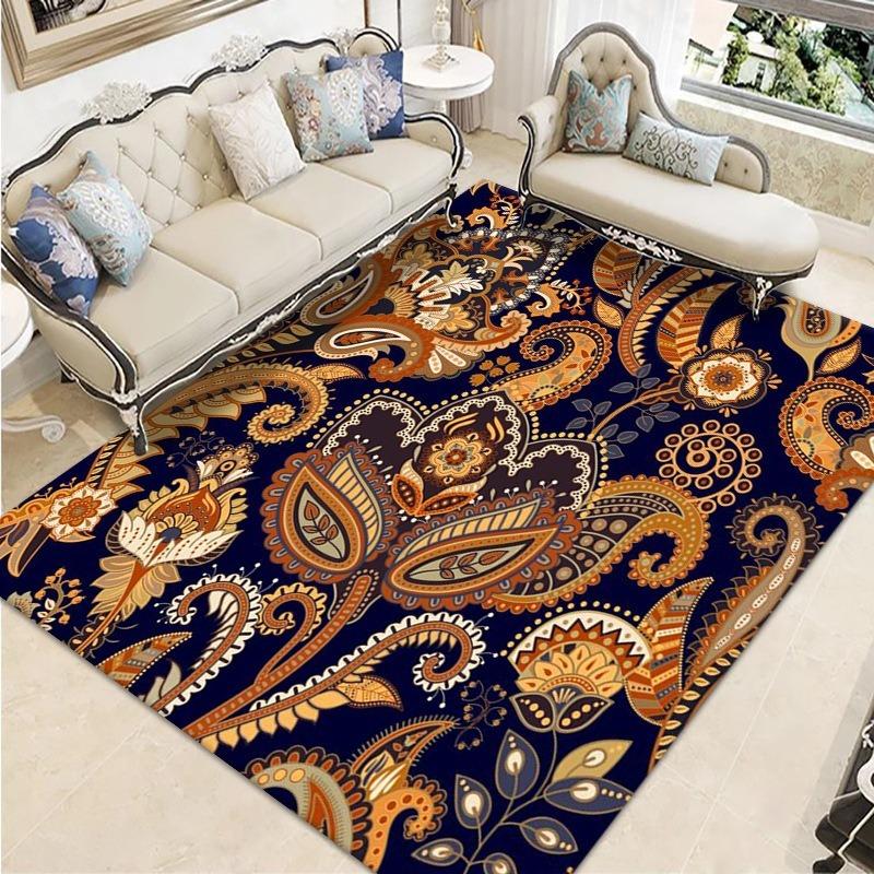 Retro Ethnic Style European-style Living Room Carpet Bohemian Non-slip Coffee Table Carpet Household Easy-to-take Crystal Velvet Carpet