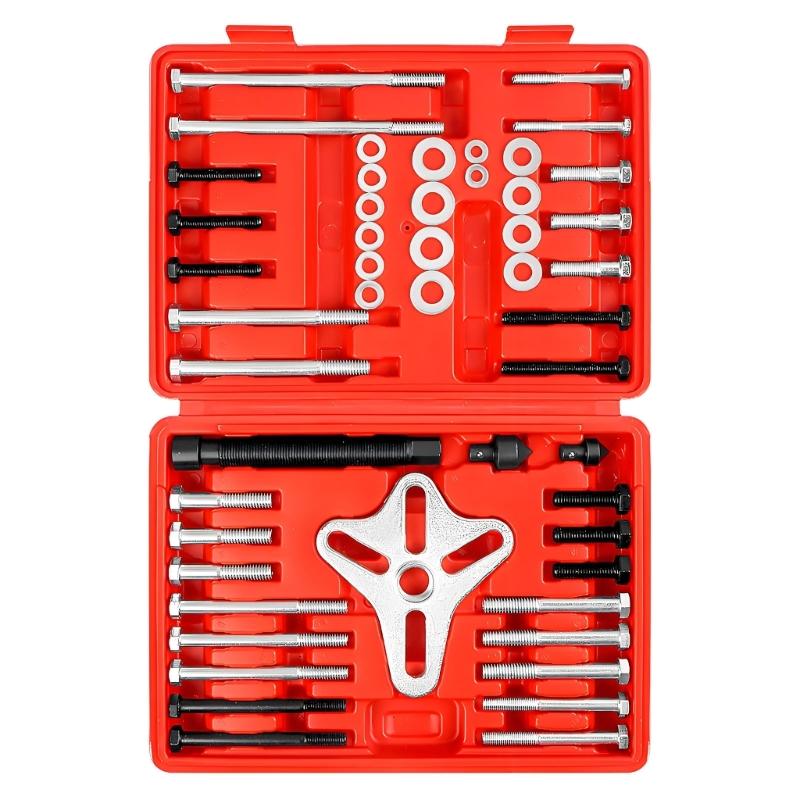 Manual Column Wheel Extraction Set, 46-Piece Automotive Tool Selection with Assorted Connection Bolts, Washers and High-Carbon Metal Items for Garage