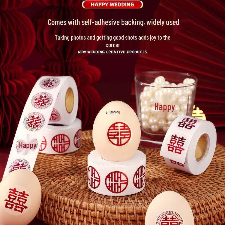 Mini Double Happiness Wedding Stickers - Self-Adhesive Red Seals for Envelopes and Egg Decorations
