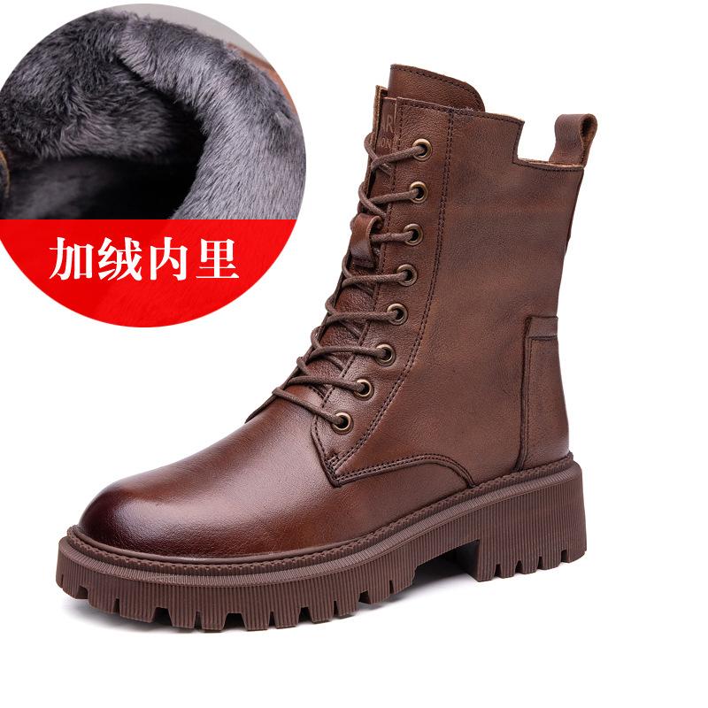 Casual leather women's boots thick-soled Martin boots women's 2025 autumn and winter women's shoes versatile British style short boots