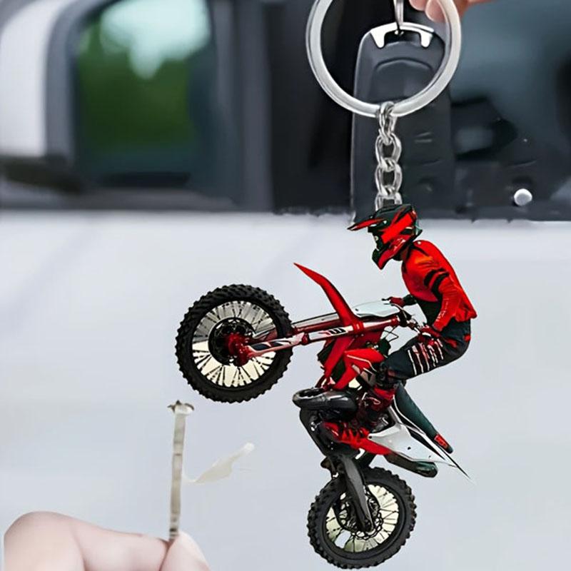 1 Motorrad 2D flacher Acryl-Schlüsselanhänger - Motorrad-Stuntfahrer-Design, Motorrad-Schlüsselanhänger, Auto-Schlüsselanhänger, Motorrad-Enthusiasten
