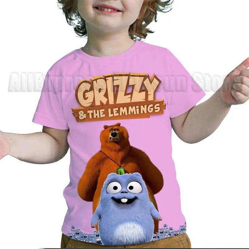 Camisetas con estampado 3D de Grizzy y los Lemmings para niños, camisetas de dibujos animados para niños y niñas, camisetas de Anime, camisetas de calle