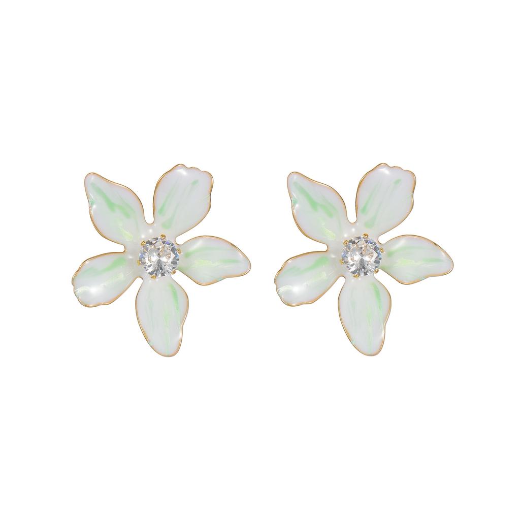 Atoztide New Exaggerated Colorful Flowers Earrings for Women Stainless Steel Zircon Flower Earring Romantic Wedding Jewelry Gift