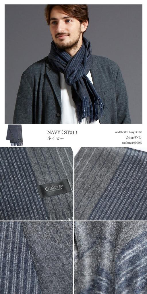 Cashmee Cashmere Stripe Single Reversible Scarf Becrux Cashmere 100% Two-Face / 3-Color (Navy (ST01))