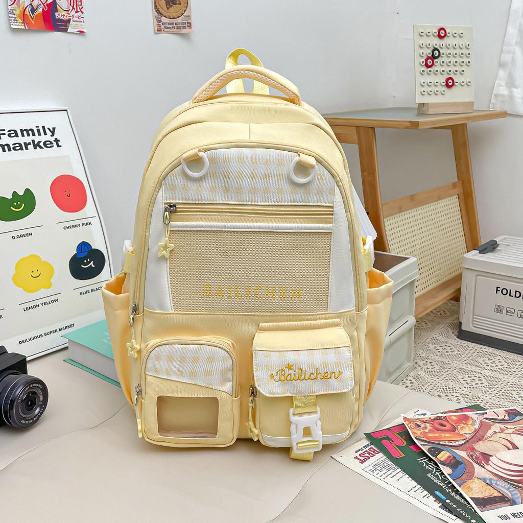 Schoolbag new trendy plaid middle and high school student schoolbag ins fresh and large capacity backpack female cute casual backpack