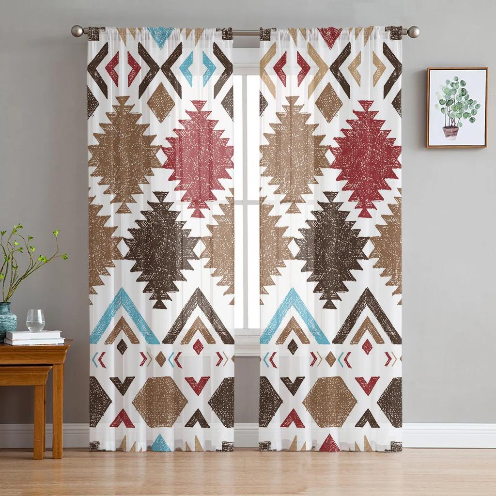 Abstrakte Geometrische Dreieck Tüll Vorhänge Für Wohnzimmer Dekoration Modern Chiffon Transparent Voile Küche Schlafzimmer Fenstervorhang