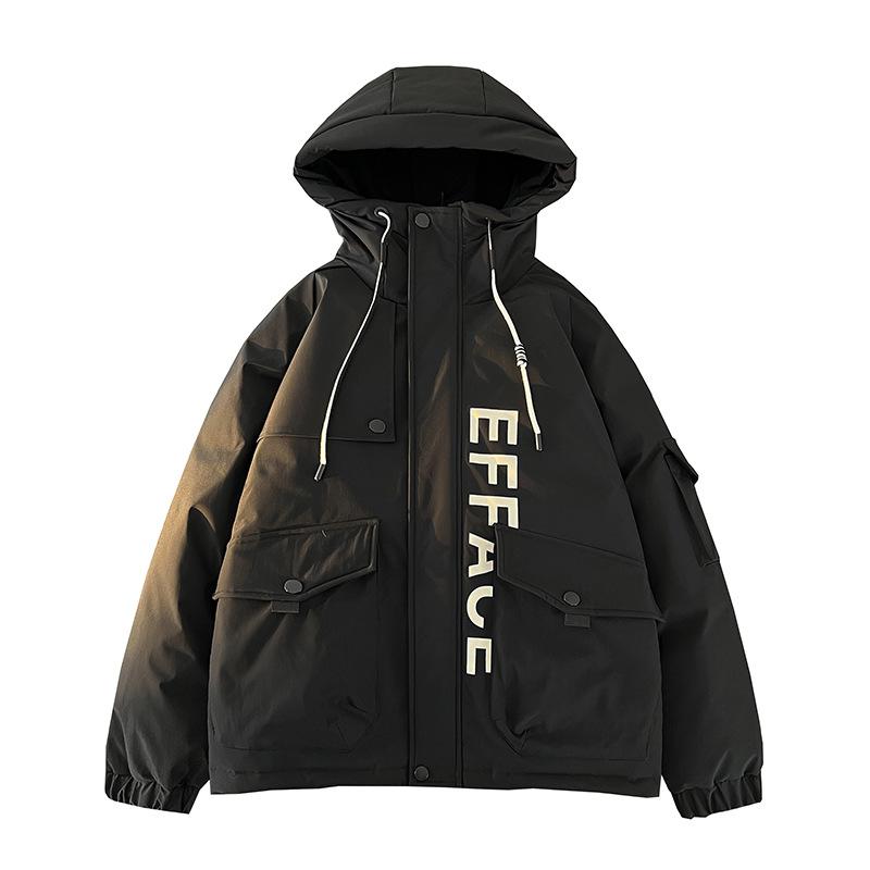 

Утепленная ветрозащитная, теплая и морозостойкая куртка для активного отдыха, зимняя новая модная пуховая куртка с простыми надписями 3XL чёрный