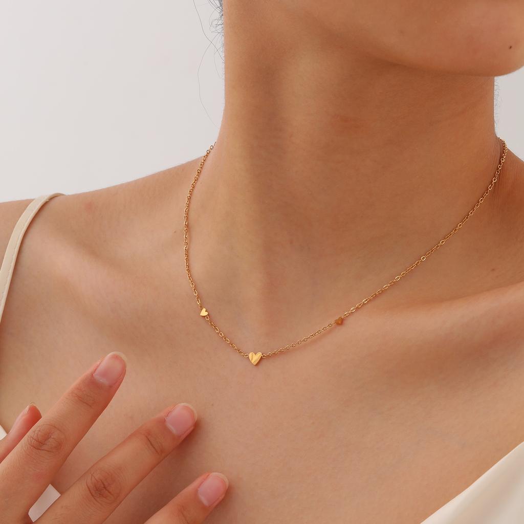 Heart Necklace, 18K Gold Plated Stainless Steel, Waterproof Tarnish Free Solitaire CZ Link Chain Layering Jewelry Women