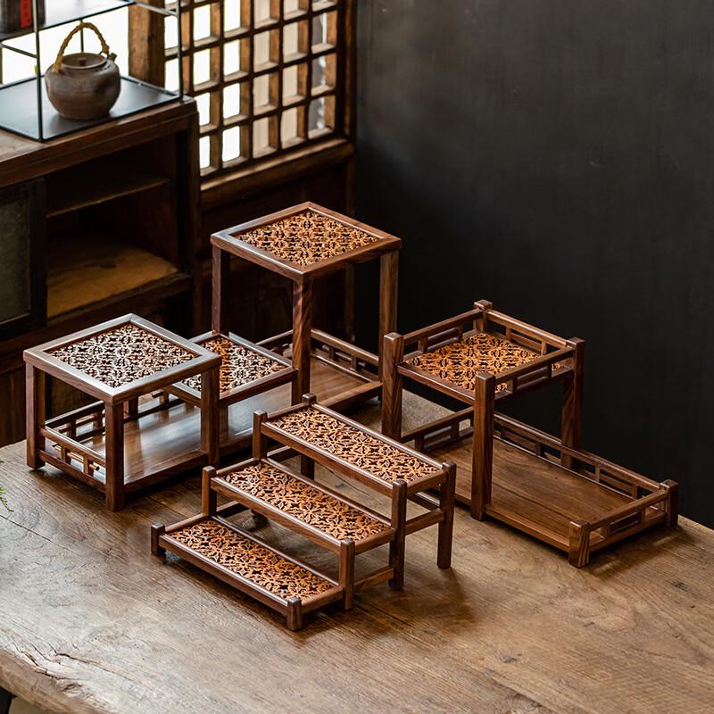 Chinese Retro Walnut Wood Desktop Tea Set Display Shelf