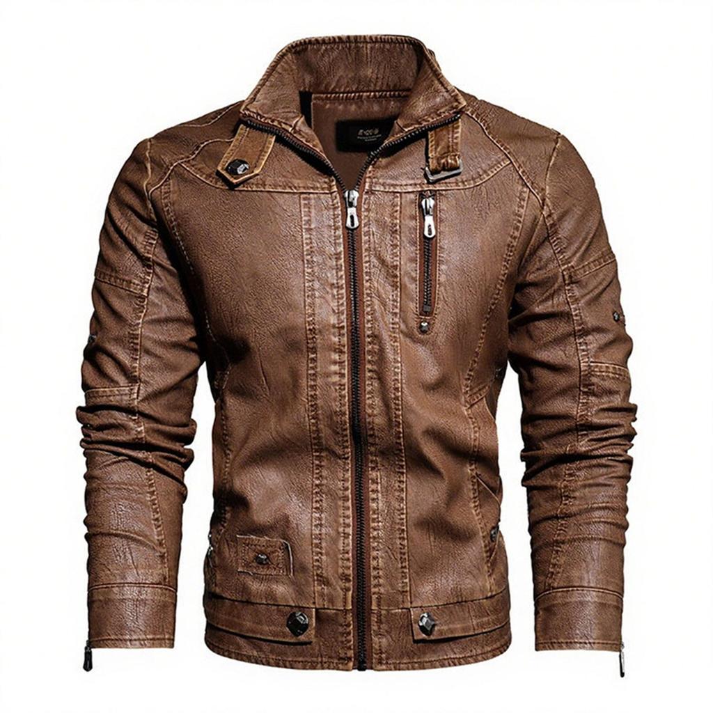 Men's Lapel Leather Jacket High Quality Simulated Leather PU Jacket Motorcycle Jacket