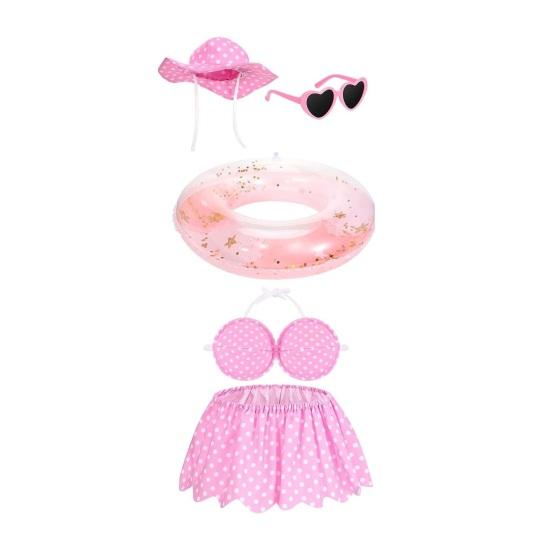 Summer Porch Goose Outfits Funny Goose Costume Set with Pool Float Swim Goggles Swinsuits Hawaiian Luau Style Bikini Set for Outdoor Patio Lawn Decor
