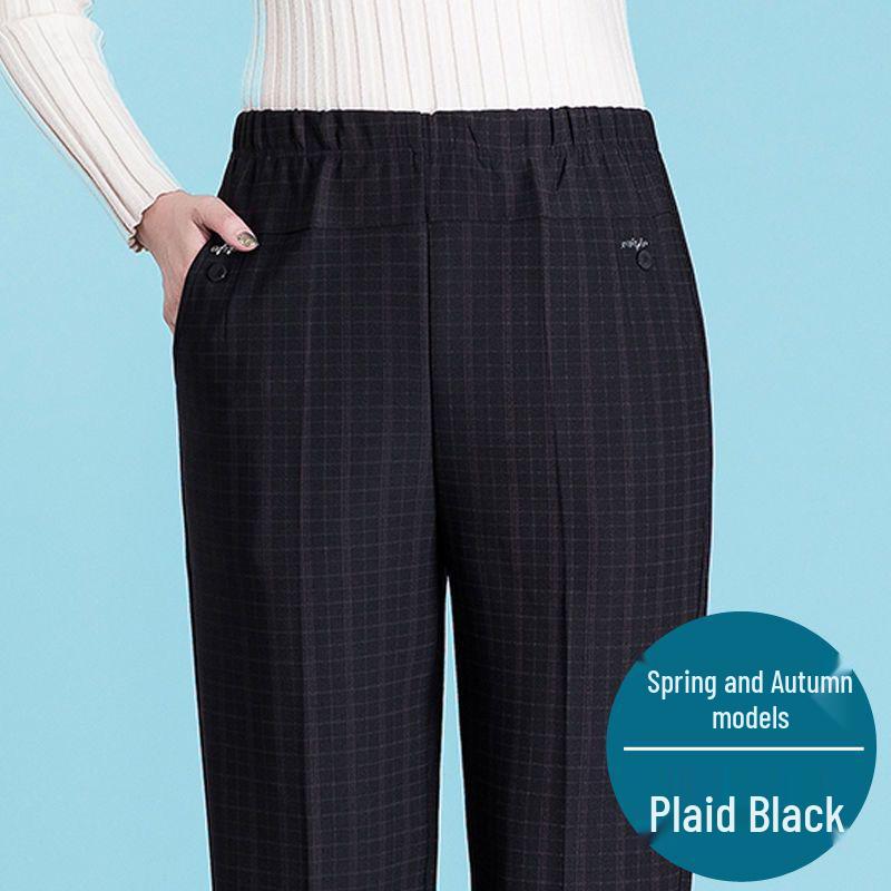 Velvet-Lined High-Waisted Straight Leg Pants for Middle-Aged & Elderly Women - Spring & Autumn Winter Wear