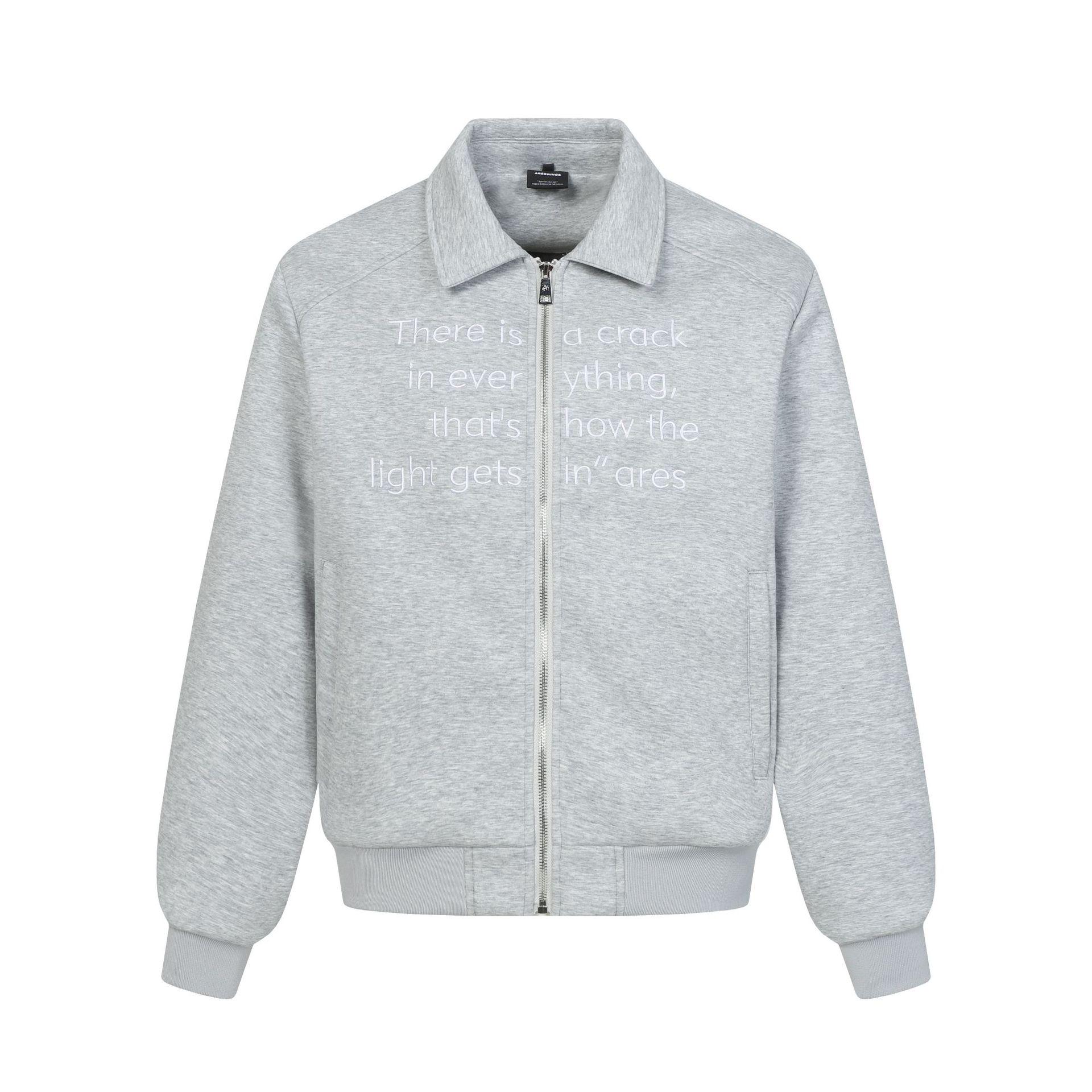 

ARES 26 Men s Spring Jacket: 52% Cotton, American Retro Style, Simple Embroidered Letters, Loose Fit Outerwear. Medium світло-сірий колір