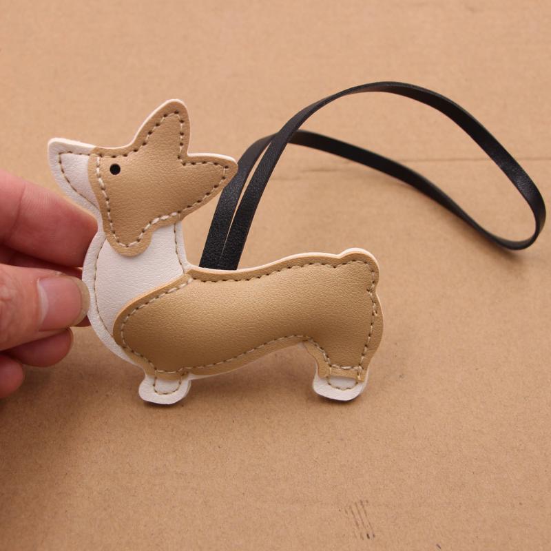 Cute Little Dog Keychain Cartoon Pu Leather Charms Exquisite Multi Layer Hanging Decor Splicing Corgi Dog Bag Pendant