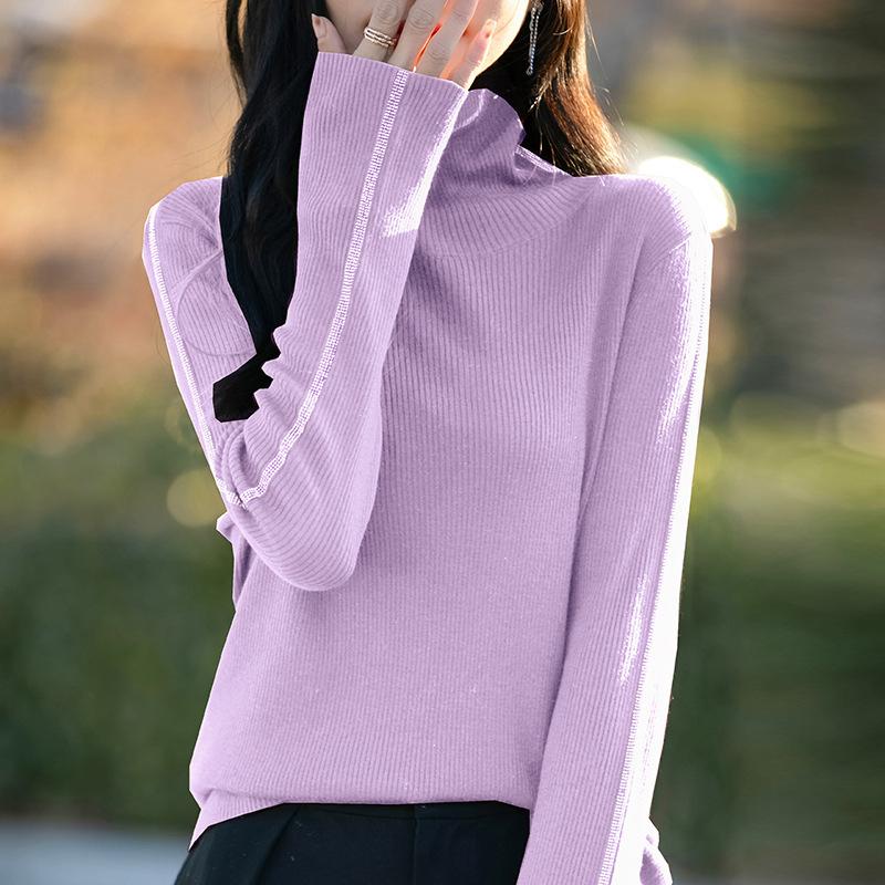 

A New Spring High-neck Knitted Sweater with Diamond-encrusted Long-sleeved Design and A Pullover Base Layer XXL темно-фіолетовий колір