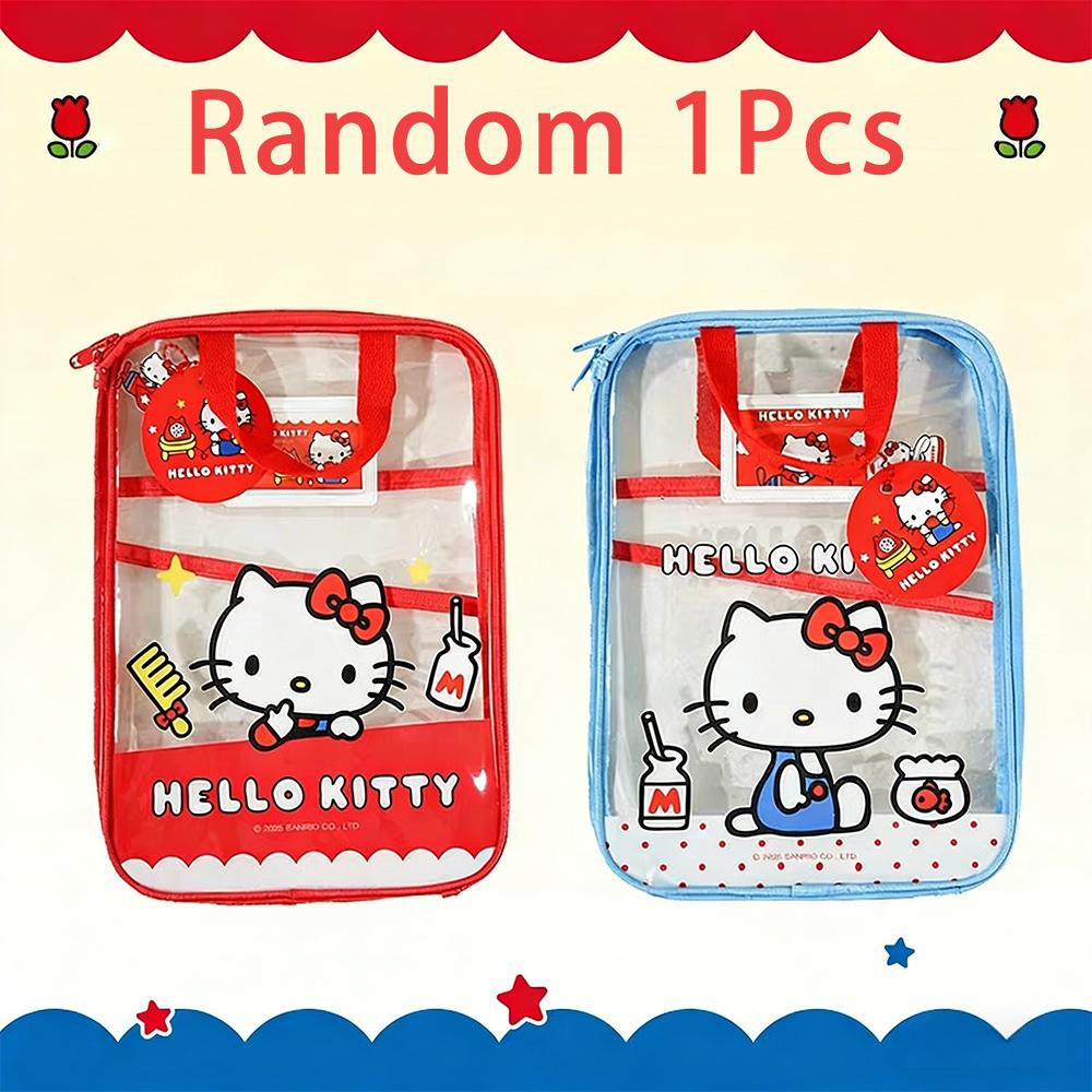 Genuine Sanrio Hello Kitty L-Shaped 3-Layer Transparent A4 File Bag Red Blue Handheld Document Organizer Stationery for Girls