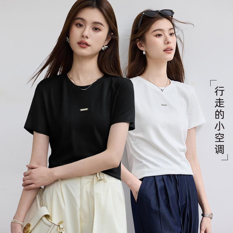 Summer "3-second instant cool" customized silver logo solid color simple and versatile loose multi-color short sleeved T-shirt