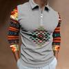 Men's Polo Shirt Digital Printing Men's Sweatshirt T-shirt Men's Autumn and Winter New Ethnic Style T-shirt Tops Men's Lapel Shirt