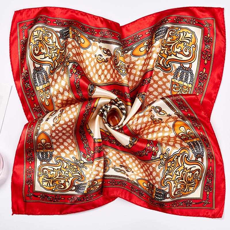 Light Luxury 50Cm Small Square Scarf Chain Printed Silk Scarf Women'S Thin Neck Protection Scarf Cheap Silk Scarf Gift