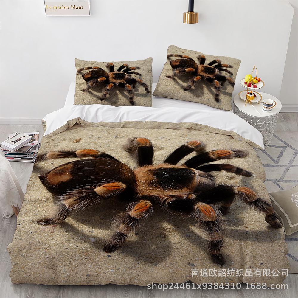 Spider Quilt Set Three-Piece Polyester 90G Abraded 3D Digital Four-Piece Bedding Set