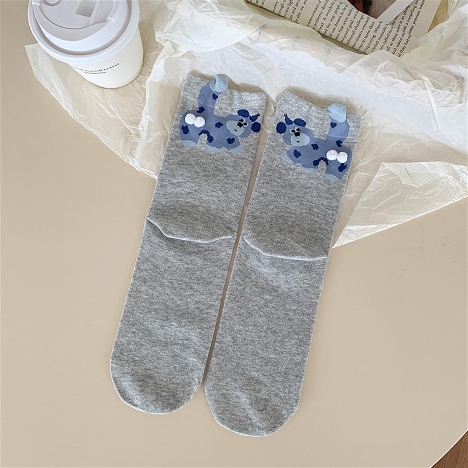 

Dog Cartoon Crew Socks Cute 3D Pom Pom Mid Tube Socks Stylish Playful Casual Hosiery Soft Breathable Female Fashion Socks One Size светло-серый