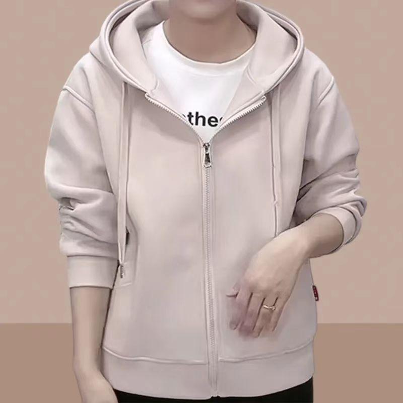 2025 Damen Lässige Lockere Kapuzen-Strickjacke mit Reißverschluss und Buchstabenstickerei