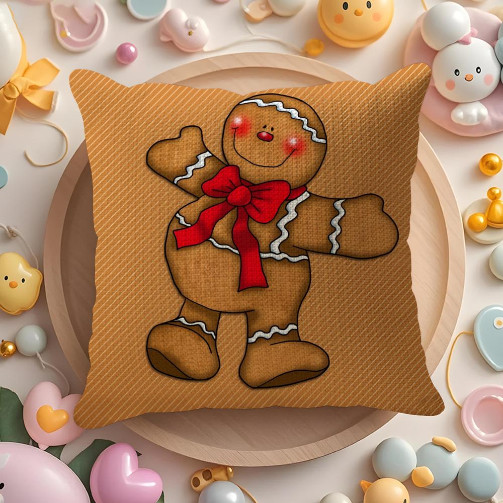 Cute Cartoon Gingerbread Man Prints Pillow Case Sofa Living Room Bedroom Headboard Backrest Cushion Square Cushion