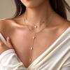 Trendy Water-resistant CZ Geometric Lariat 2-layers Necklace  Stainless Steel Delicate 18K PVD Gold Plated Charm Fashion Jewelry
