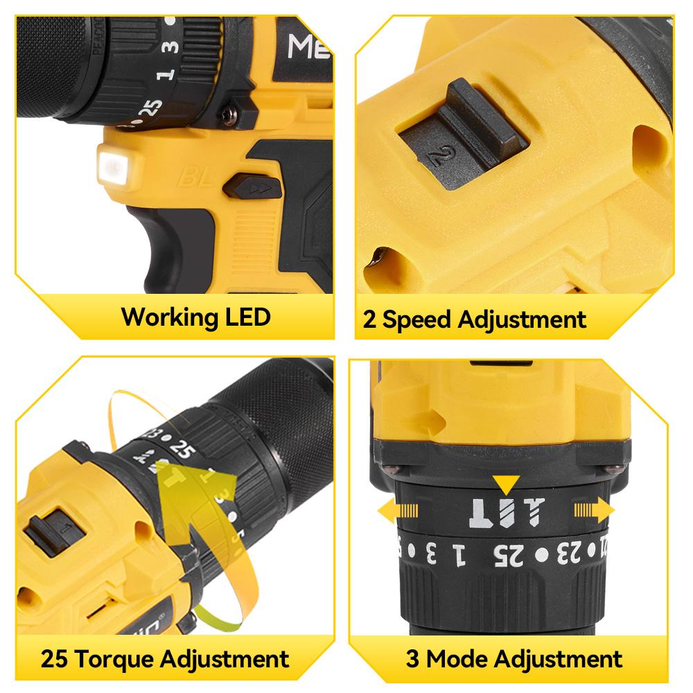 MELLWIN 13MM Bürstenloser Elektrohammerbohrer 25+3 Drehmoment Flachbohrer Schraubendrehersatz Home DIY Elektrowerkzeuge für Makita 18V Batterie