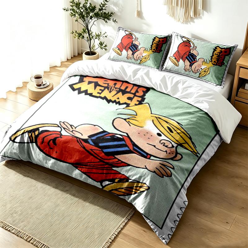 Dennis the Menace 3pc Duvet Cover Set Simple Modern Bedding Set Wrinkle Resistant Soft Fabric All Season Use a perfect gift