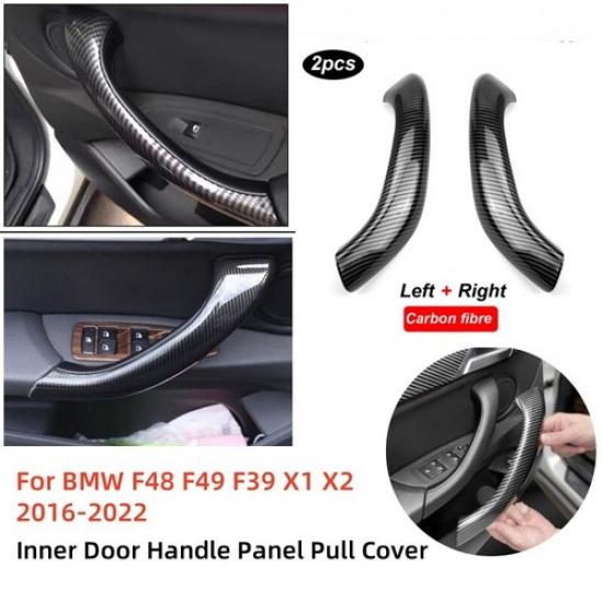 2PCS For BMW F48 X1 X2 2016-22 Carbon Fiber Interior Door Handle Cover Pull Trim