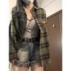 2024 Women's Retro Green Plaid Shirt Jacket - Spring/Autumn Design