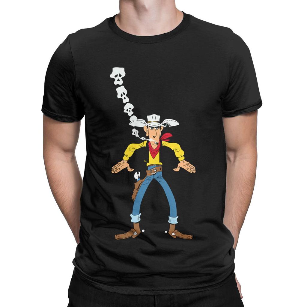 Lucky Luke Are You Ready Men T Shirts Cartoon Funny Tees Short Sleeve Crew Neck T-Shirt Pure Cotton Adult Tops
