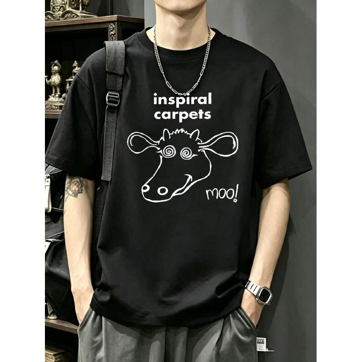 Black T Shirt with Inspirational Carpets Cow Print And Moo Text for Casual Wear S чёрный