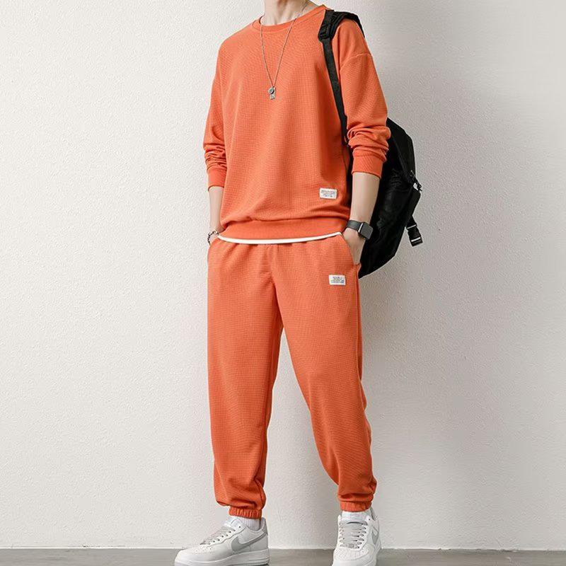 Men's Autumn Waffle Long-Sleeve Track Suit - Trendy Two-Piece 