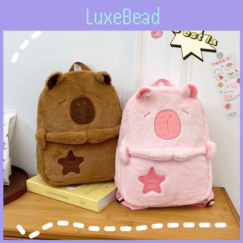 Double Capybara Backpack Girls Go Out Large Capacity Class Plush Schoolbags