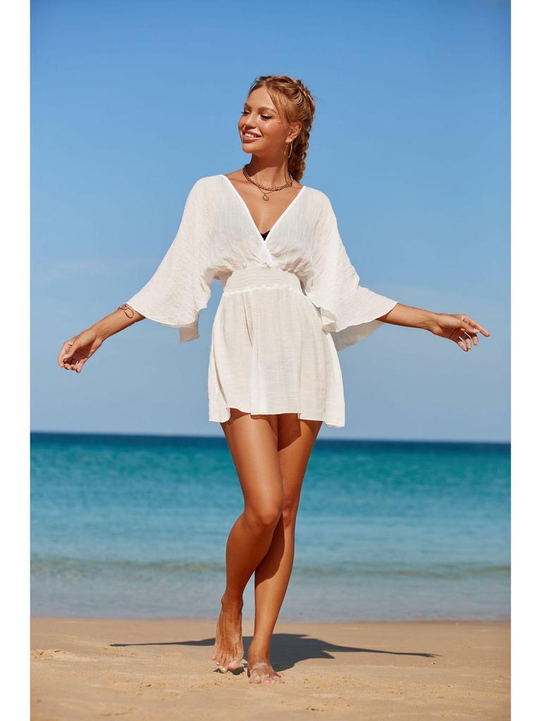 Sexy Backless Solid Color Sunscreen Beach Mini Dress