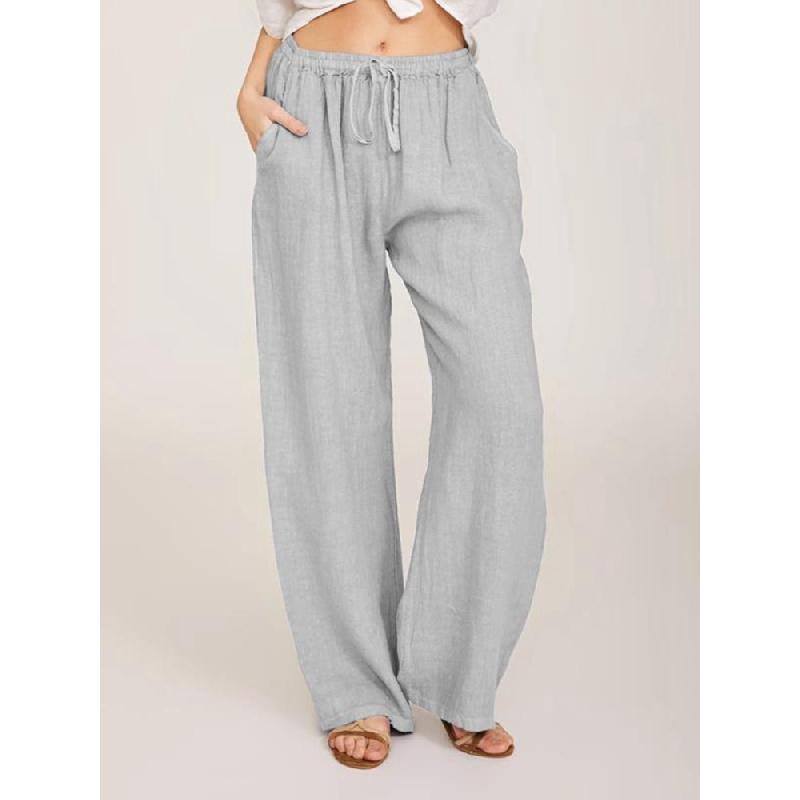 2026 New Solid Color Casual Cotton-Linen Pants for Women, Loose Fit, Versatile, with Drawstring