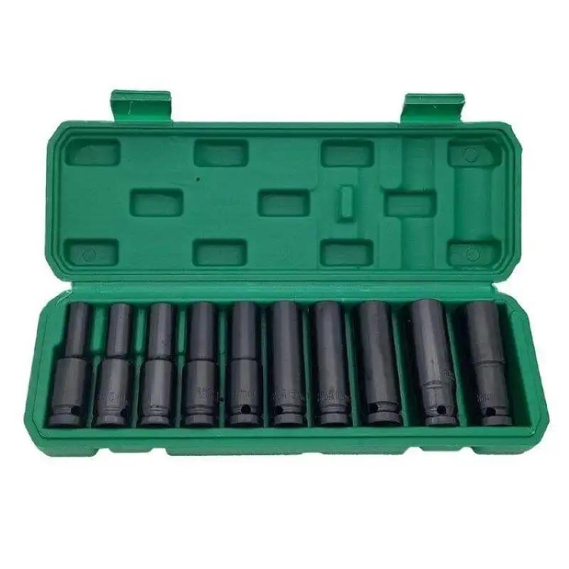 10-Piece Chrome Finish Hexagonal Hand Screwdriver Tool Set Includes 8-24 Extended Sleeve and Adapter Socket