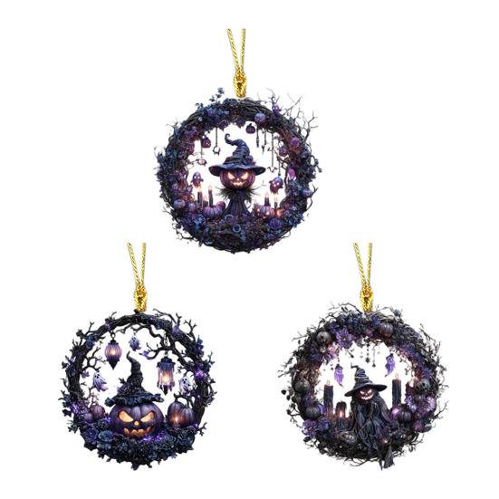 Halloween Pumpkin Witch Pendant Car Rearview Mirror Hanging Ornament 2D Flat Acrylic Bag Charm Festive Gift for Car Enthusiasts