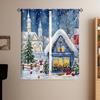 Festive Christmas Winter Scene Curtains Drapes Snowy Village Cottage European Style Polyester Window Drapery for Living Room Bed