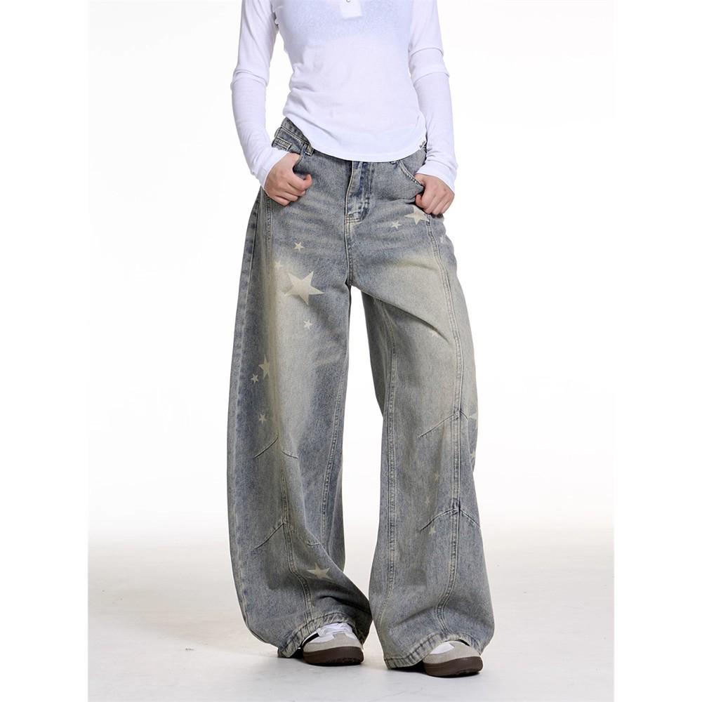 

Unisex 2025 Trendy Retro Star Design Wide-Leg Jeans: Spicy, Slimming, and Versatile. XXL синий