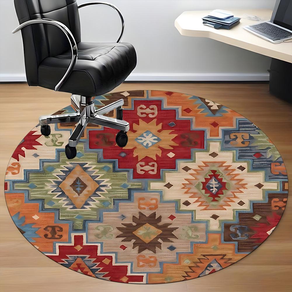 1pc Southwestern Pattern Carpet for Office Non-Slip, Round Carpet, Soft & Comfortable, Carpet for Office, Lightweight Round Floor Mat