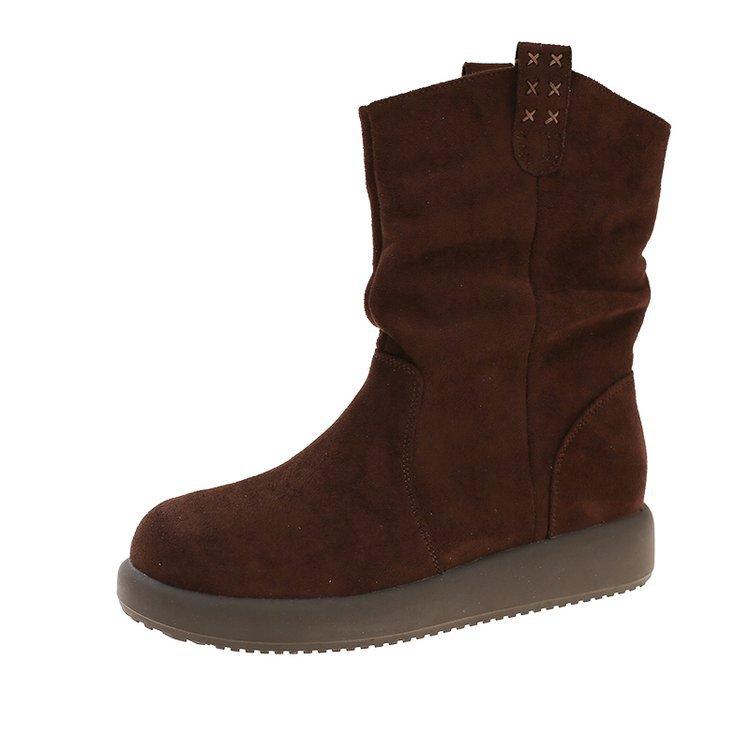 Cowhide Version Barn Style Retro Gold V Western Boots Stacking Boots Short Boots Women's Shoes Soft Sole Fashion Boots 2025 New