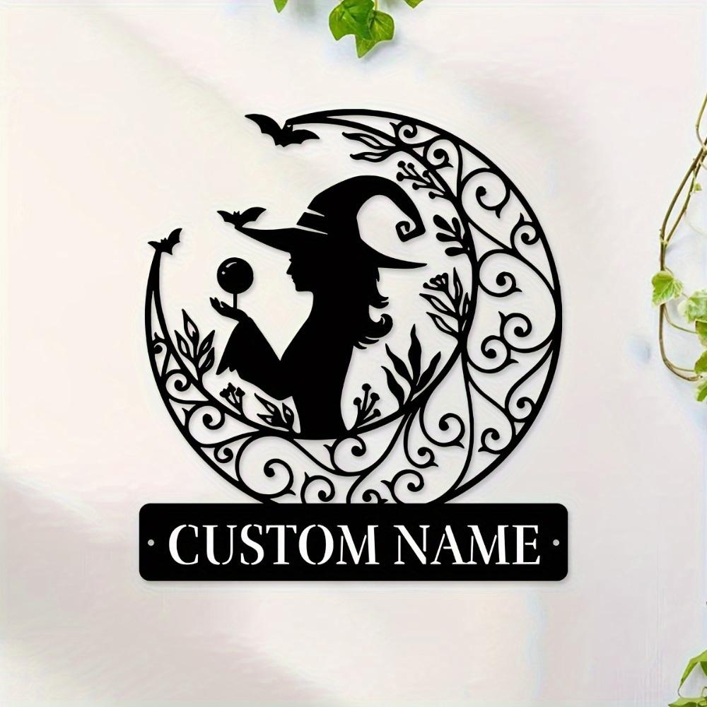 Metal Witch Wall Art Personalized Family Name Sign Rustic Home Decor Outdoor Halloween Gift