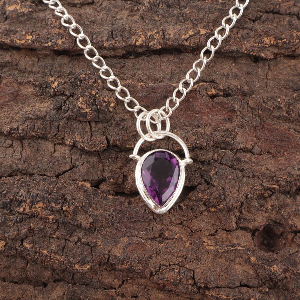Natural Amethyst Elegant Anniversary Gift Unique Pendant Jewelry Sterling Silver PP-56-4