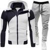 Men's Tracksuit 2Pcs Set Patchwork Color Hooded Jacket  Sweatpants Casual Sportswear Zipper Hoodie Jogger Pants For Men Daily Running Training