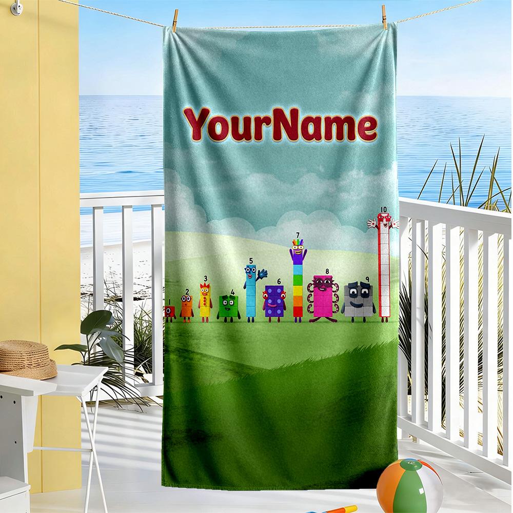 Numberblocks Customizable Name Beach Towel Soft Durable Quick-Dry Ideal for Travel Outdoor Swim Pool Yoga Surf Camping Hiking Gym Gift Holiday